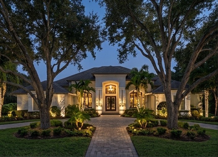 Estate home before holiday lighting